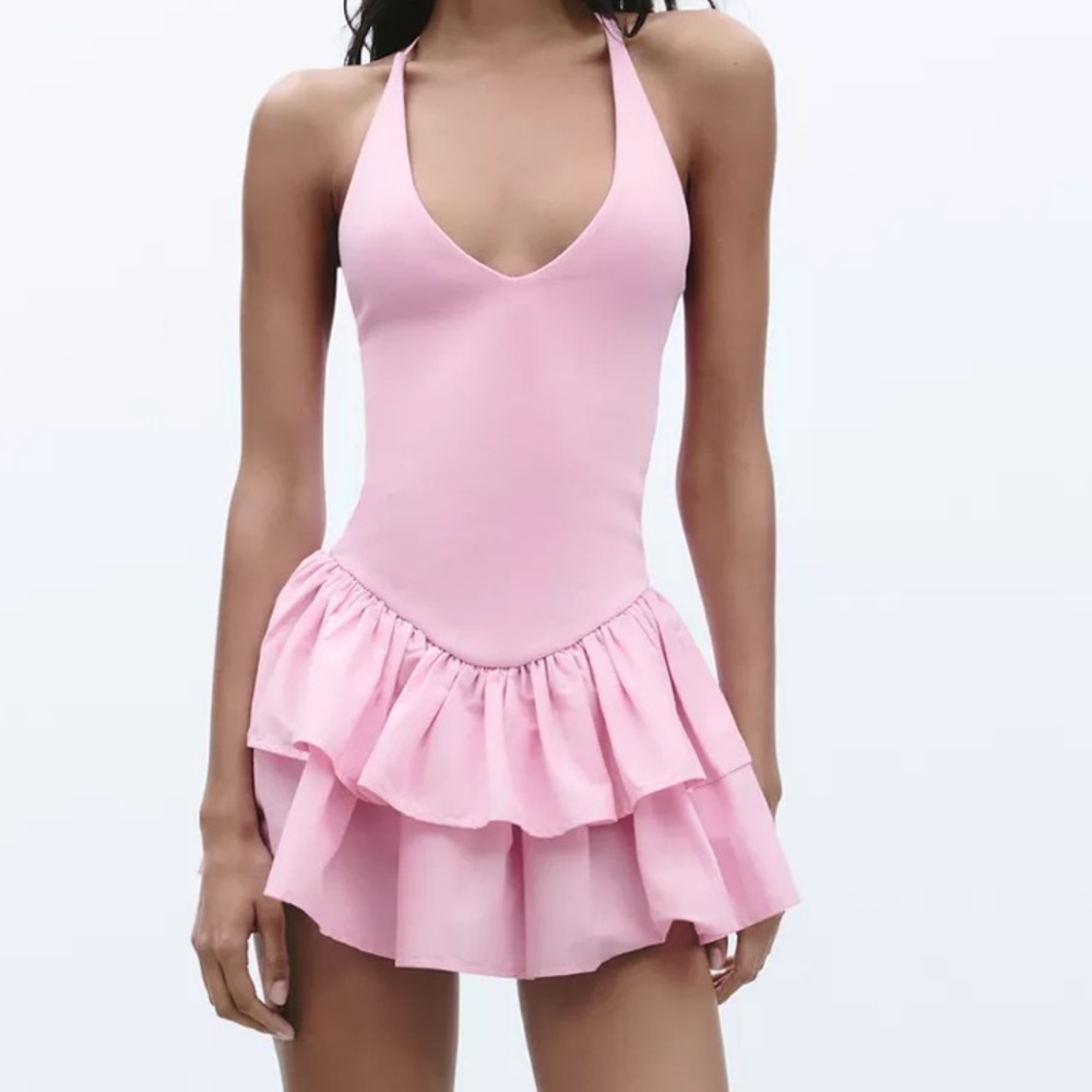 Pink Ruffled Mini Dress